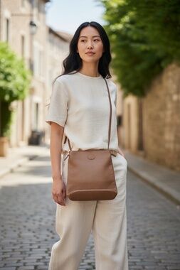 M.I.L.A. Brown Pebbled Leather Crossbody Saddle